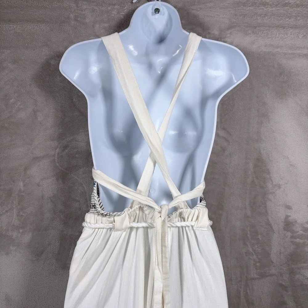 Free People Sienna Smocked Jumpsuit Womens XS White Halter Linen Blend